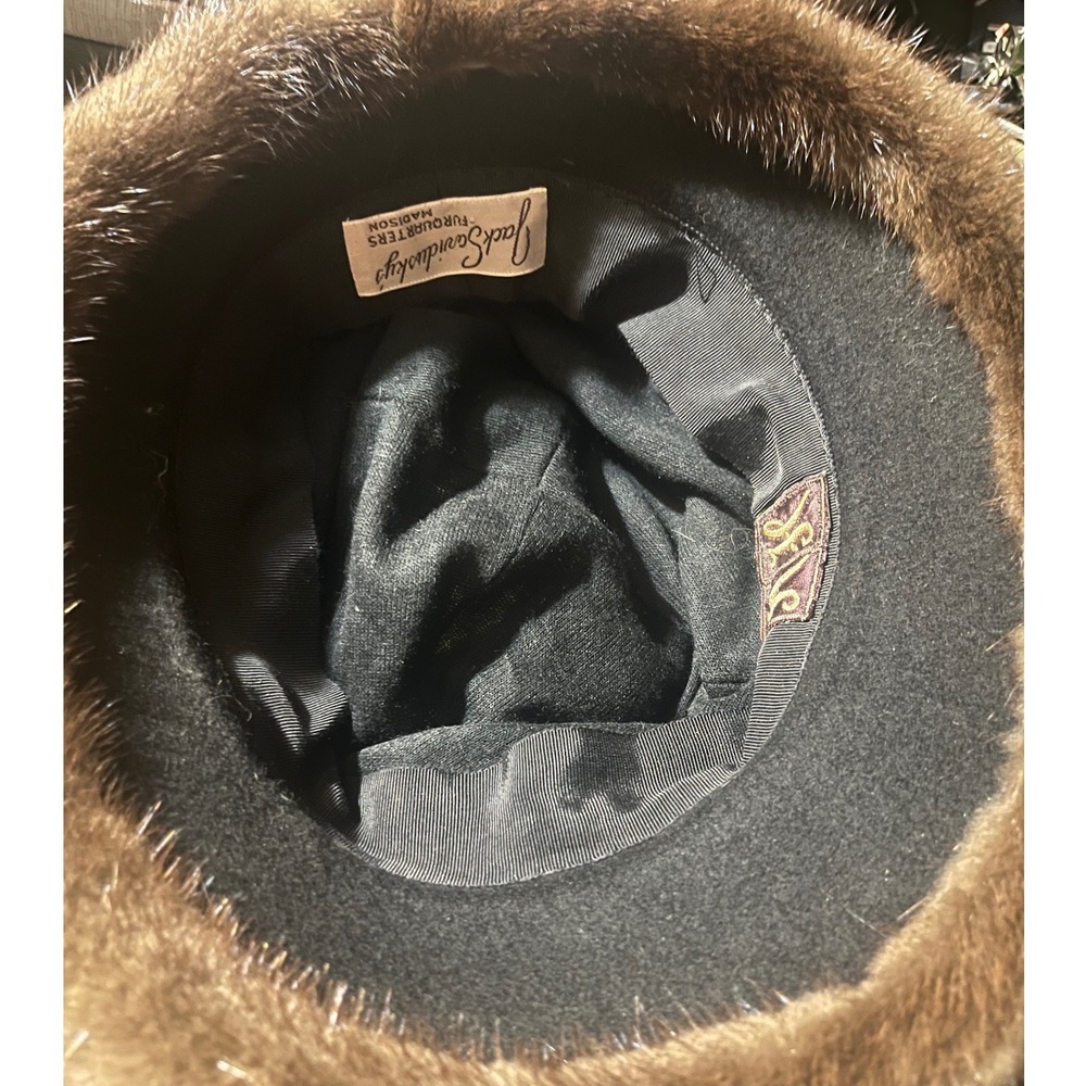 Jack Savidusky's Furquarters Vintage Mink Fur Hat Brown Striped Cloche‎ Bucket - Picture 7 of 8